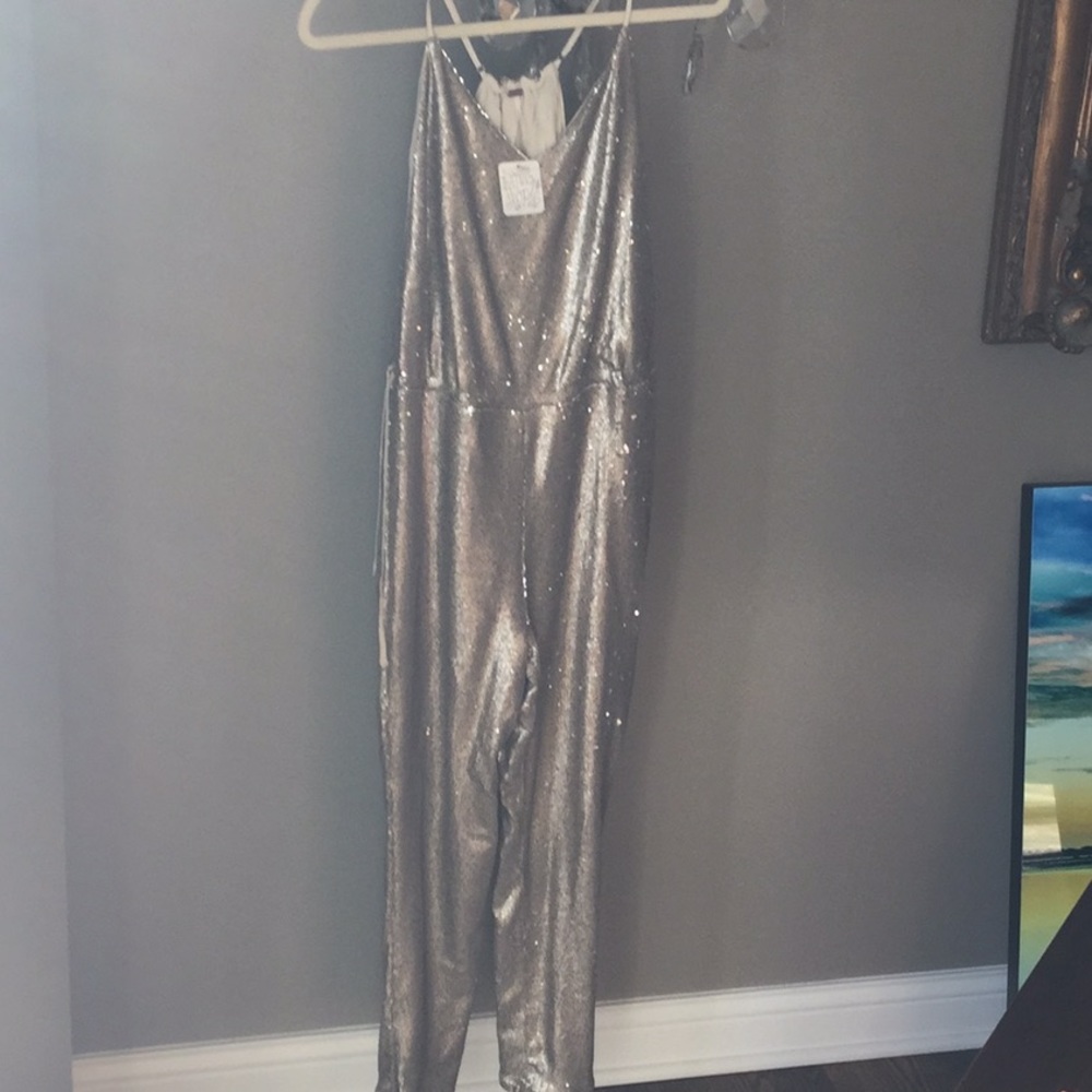 NWT FEsTIVAL FreePeople sequined gold Jumpsuit XS